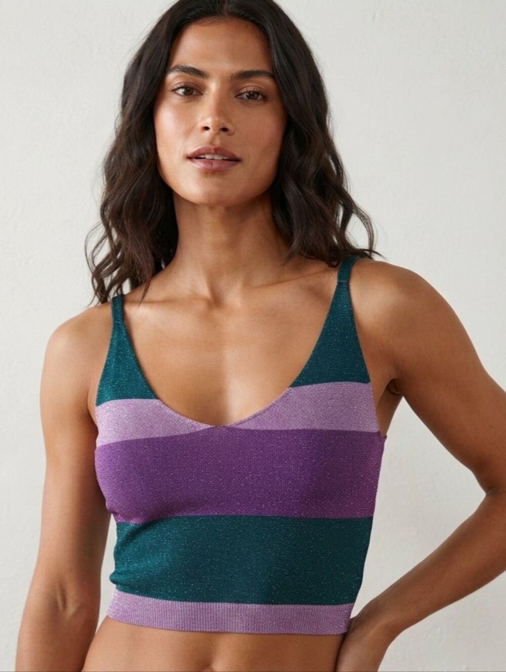 Lefties Striped Knit Sparkle Crop Tank size L